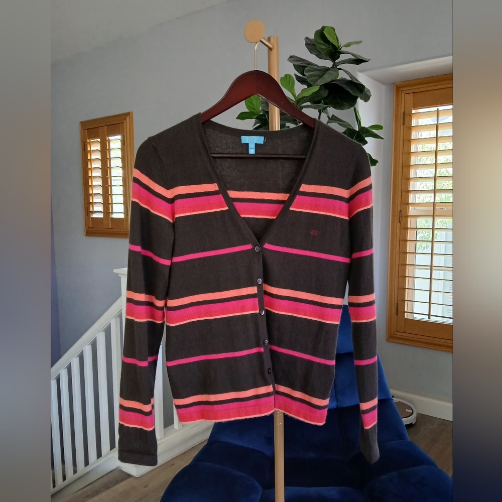 Escada Sport Cardigan in Brown/ Coral Stripe. Size S